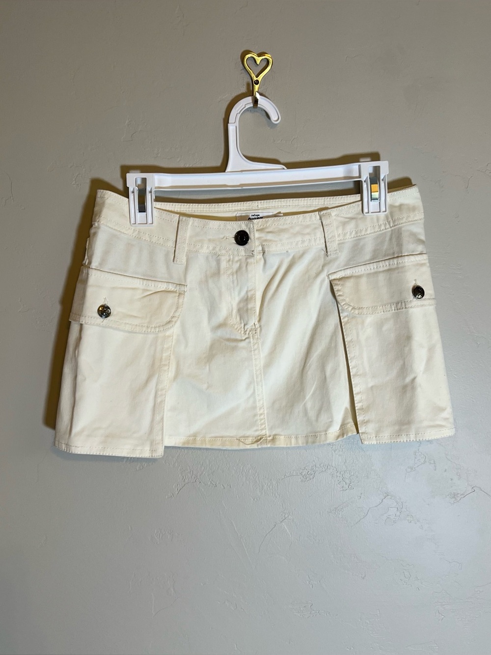 Micro Mini Cream Skirt Sz S Low Rise Retro Y2K 2000s Cargo Streetwear Urban